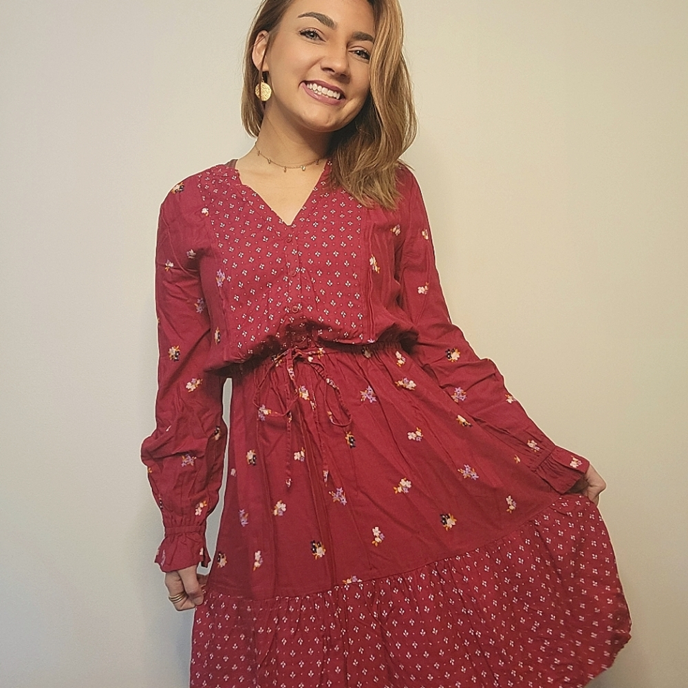 Pink Tie Waist Floral Dress
